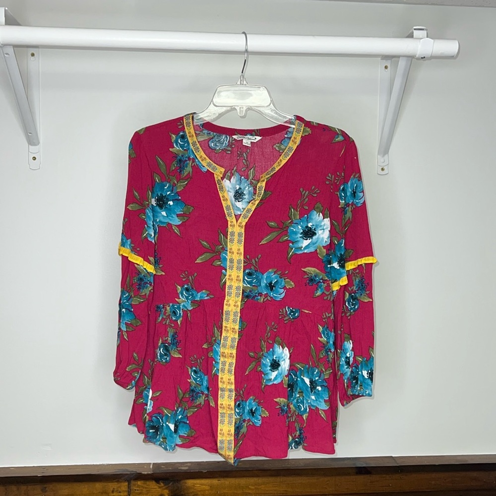 The Pioneer Woman‎ Pink Floral Long Sleeve Blouse- S